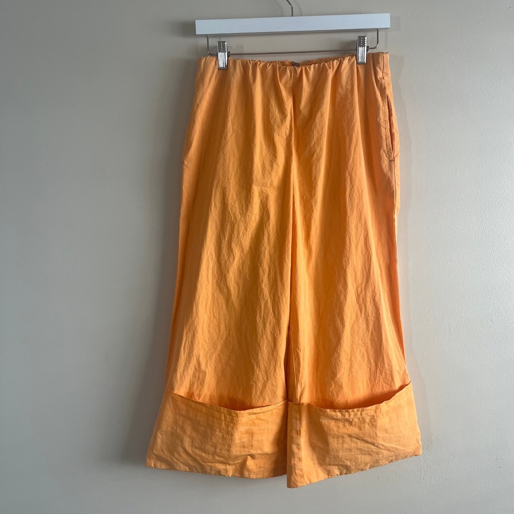 Free People Orange Wide Leg Cropped Pull On Pants Cuffed Hem S